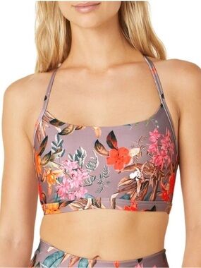Bryon yoga luxe floralFloral Strappy Sports Bra - Mauve with Pink & Orange Bloom
